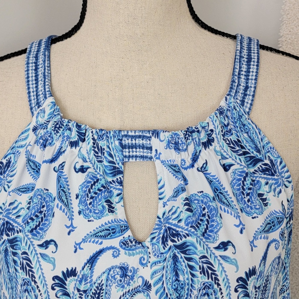 Cabana Life Women's L Blue White Paisley Sleeveless Halter Shift Travel Dress - Picture 5 of 12